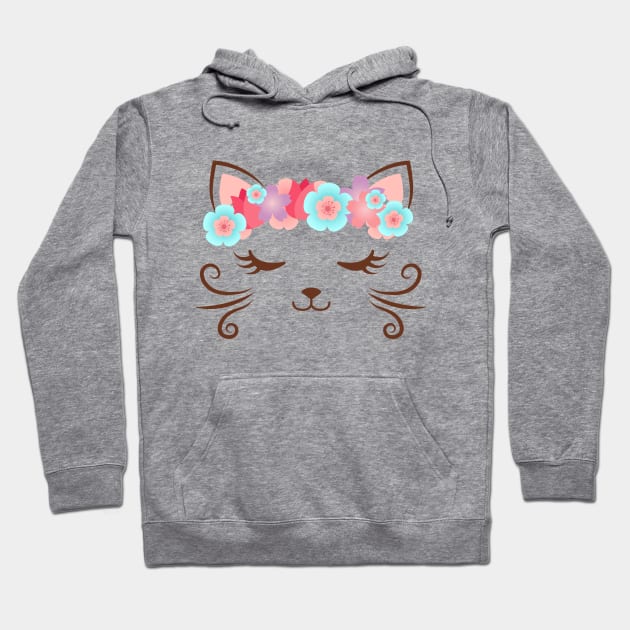 Kawaii cat, kitty kat, flower crown, cute cat, cat party, cat gift, women's cat shirt, pretty kitty, cat lover, cat collection, cat face Hoodie by theglaze